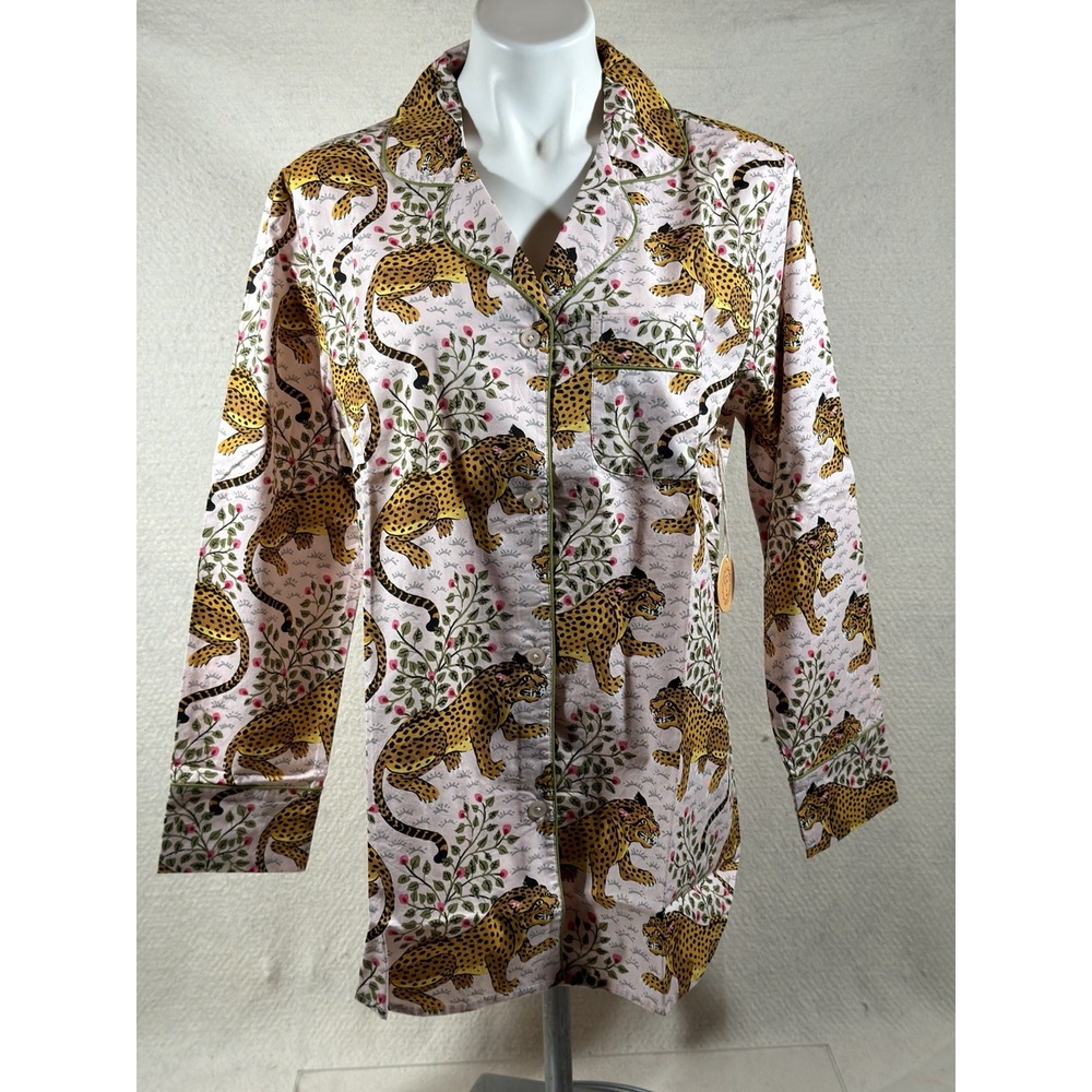Printfresh Bagheera Pajama Top Women Small/Tall Pink Leopard Organic Cotton NWT